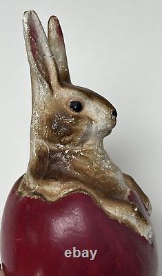 Antique German Rabbit In Egg Ceramic Composite Statue READ