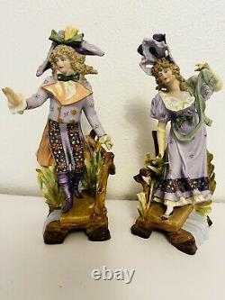 Antique German Rosenthal Porcelain Figures. Colonial Couple Crossing Stream
