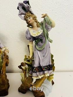 Antique German Rosenthal Porcelain Figures. Colonial Couple Crossing Stream