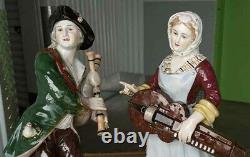 Antique German Rudolstadt Porcelain Figurine Couple, Musicians, XIX C, 12 high