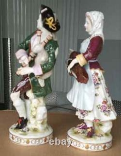 Antique German Rudolstadt Porcelain Figurine Couple, Musicians, XIX C, 12 high