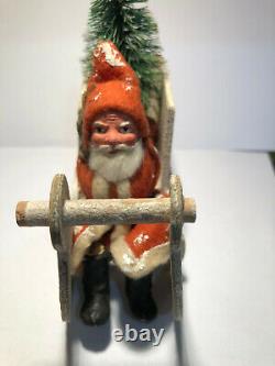 Antique German Santa in Sleigh with Vintage Tree