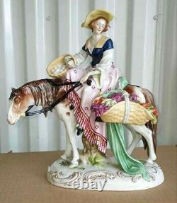 Antique German Scheibe Alsbach Porcelain Group of a Lady Rider, 10 high