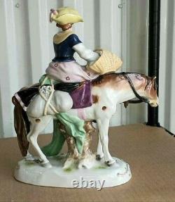 Antique German Scheibe Alsbach Porcelain Group of a Lady Rider, 10 high