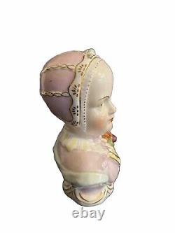 Antique German Sitzendorf Porcelain Figurine Bust in Bonnet