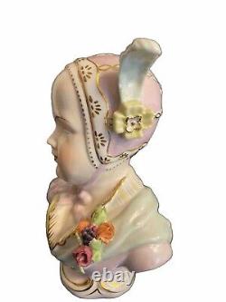 Antique German Sitzendorf Porcelain Figurine Bust in Bonnet