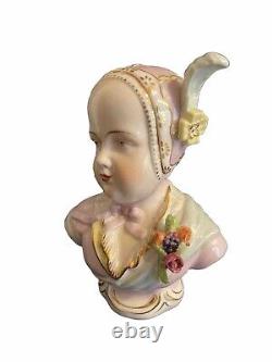 Antique German Sitzendorf Porcelain Figurine Bust in Bonnet