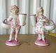 Antique German Sitzendorf Porcelain Figurine Couple In Pink. Xix C. 8 H
