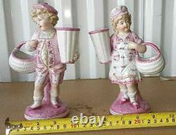 Antique German Sitzendorf Porcelain Figurine Couple in Pink. XIX C. 8 H