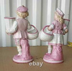 Antique German Sitzendorf Porcelain Figurine Couple in Pink. XIX C. 8 H