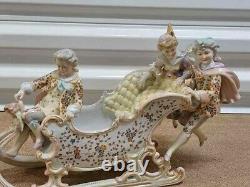 Antique German Sitzendorf Porcelain Figurine Sled Group, 8 x 13 inches
