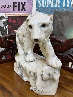 Antique German Sitzendorf Porcelain Figurine White Polar Bear Alfred Voigt
