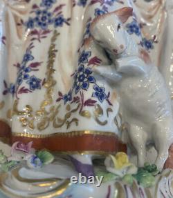 Antique German Sitzendorf Porcelain Lady w Lamb Figurine Marked