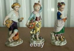 Antique German Sitzendorf Porcelain Set of 3 Miniatures, 5.5-6 H