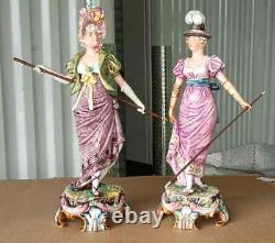 Antique German Style Majolica Figurine Couple, XIX C, 13.75 high