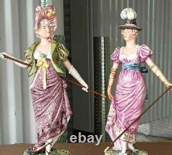 Antique German Style Majolica Figurine Couple, XIX C, 13.75 high