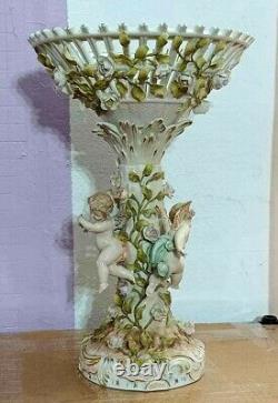 Antique German Von Schierholz Porcelain Figurine Centerpiece, 16 high