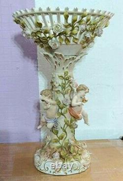 Antique German Von Schierholz Porcelain Figurine Centerpiece, 16 high