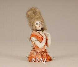 Antique German porcelain half doll Goebel marked arms away pincushion