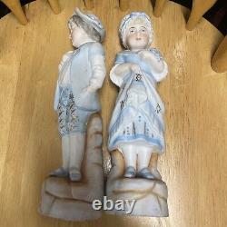 Antique Germany 5201 Victorian Boy & Girl Bisque Porcelain Figurines Rudolstadt
