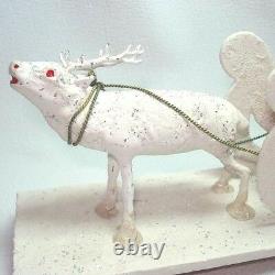 Antique Germany Compo Christmas Belsnickle Santa, Sleigh, Reindeer