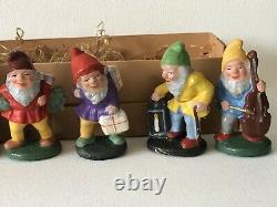 Antique Germany US Zone Painted Composition Christmas Elf Gnome Boxed Set of 7