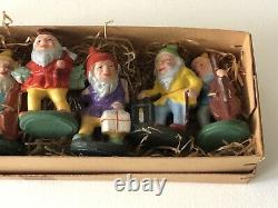 Antique Germany US Zone Painted Composition Christmas Elf Gnome Boxed Set of 7