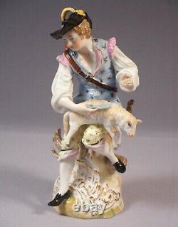 Antique Hand Painted Dresden Carl Thieme Victorian Figurine Man Lamb Germany