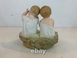 Antique Heubach German Bisque Piano Baby Twins on Bird's Nest Figurine Rare