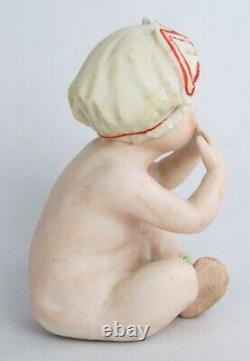 Antique Heubach Germany Bisque Baby in Bathing Cap Blowing Kisses 4 Figurine