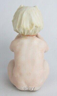 Antique Heubach Germany Bisque Baby in Bathing Cap Blowing Kisses 4 Figurine