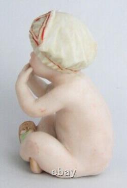 Antique Heubach Germany Bisque Baby in Bathing Cap Blowing Kisses 4 Figurine