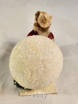 Antique Heubach Spun Cotton Bisque Head Girl Snowball Candy Container Christmas