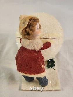 Antique Heubach Spun Cotton Bisque Head Girl Snowball Candy Container Christmas