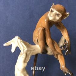 Antique Hutschenreuther Germany Monkey Sitting In Tree Figurine Fine Porcelain