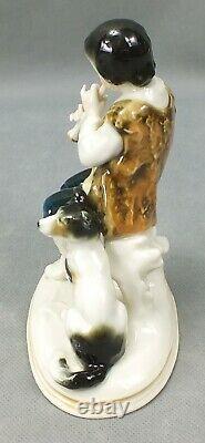 Antique KARL ENS VOLKSTEDT Porcelain BOY WITH FLUTE & DOG Figurine GERMANY #6396
