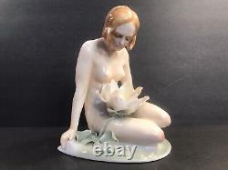 Antique Karl Ens Porcelain Figurine/Nude Woman/Art Nouveau/Germany C. 1925/Flower