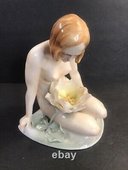 Antique Karl Ens Porcelain Figurine/Nude Woman/Art Nouveau/Germany C. 1925/Flower