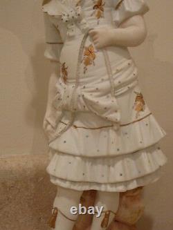 Antique Large German Bisque Porcelain China Pair Figurines Statues Boy Girl Rw