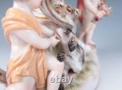 Antique Meissen Group Figurine 2 Putti with Dog & Vase German Porcelain Figure