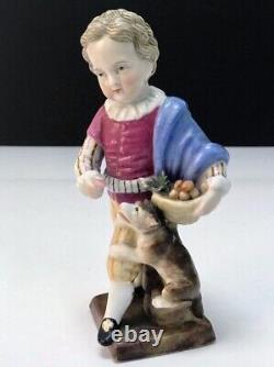Antique Meissen Johansen Roth Figurine Figure Boy Feeding Dog R Mark c. 1860-90