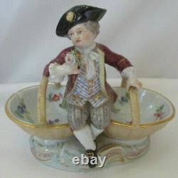 Antique Meissen Porcelain Double Salt Basket Boy As Is