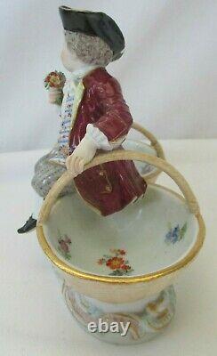 Antique Meissen Porcelain Double Salt Basket Boy As Is