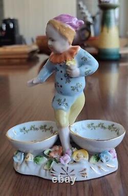 Antique Meissen Porcelain Figurine Boy And Two Bowls Vintage Germany