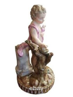 Antique Meissen Porcelain Figurine Child Pick Eggs Polychrome Statue Rare 19th