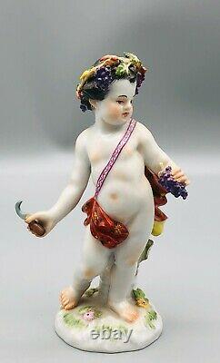 Antique Meissen Porcelain Figurine Putti Cherub Grape Harvester Crown Vine