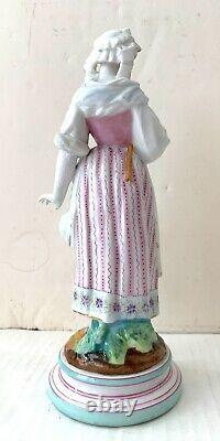 Antique Meissen Porcelain Figurine of a Young Maiden Spinstress