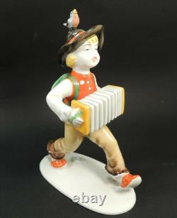 Antique Metzler & Ortloff Germany Porcelain Figurine Boy withAccordion And Bird