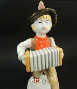 Antique Metzler & Ortloff Germany Porcelain Figurine Boy withAccordion And Bird