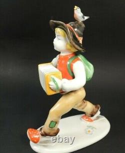 Antique Metzler & Ortloff Germany Porcelain Figurine Boy withAccordion And Bird